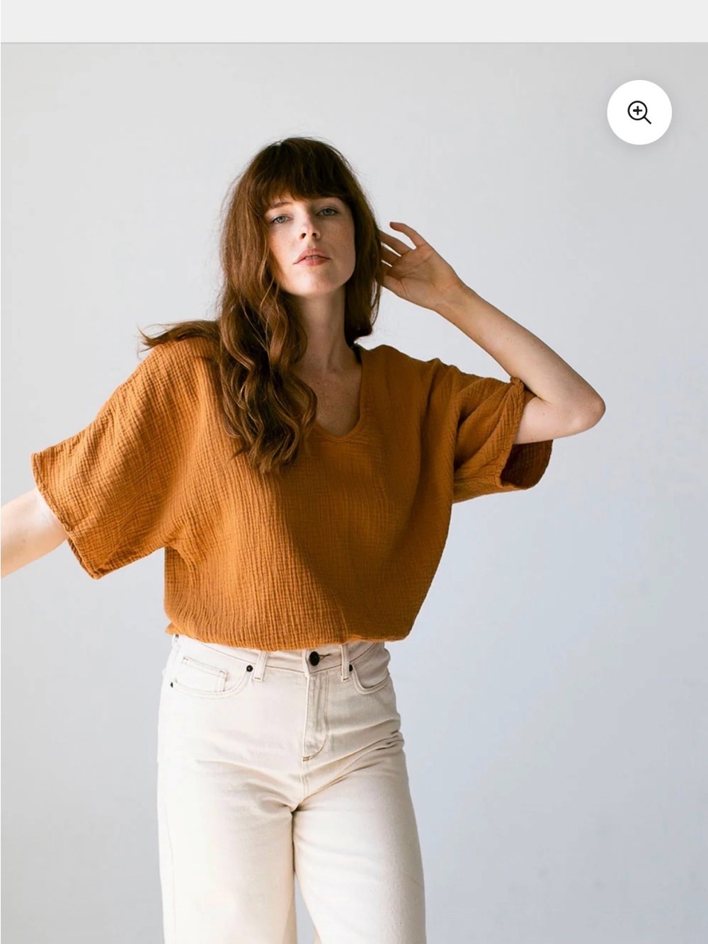 Relaxed Short-Sleeve Gauze Tunic in Rust